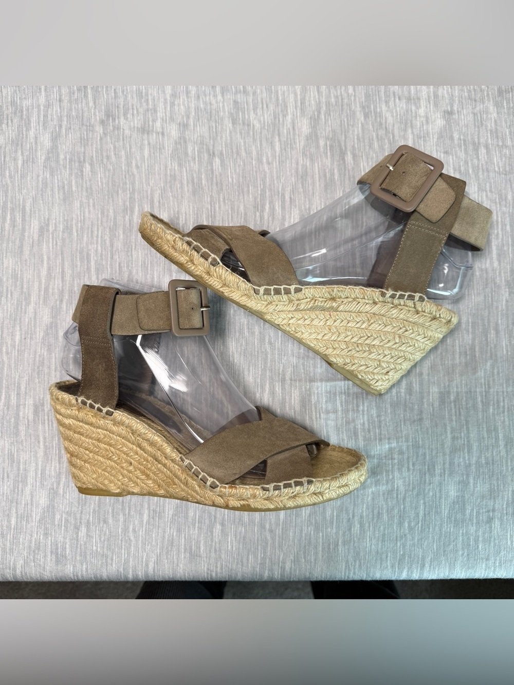 Vince “Stefania” Suede Espadrille Wedge Sandals | Quiet Luxury | Pumice | Size 8